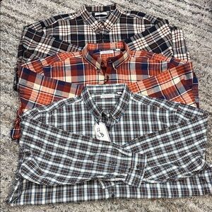 NWT Roundtree & Yorke Plaid Portuguese Flannel Shirt Blue Orange Brown lot/3 4XB